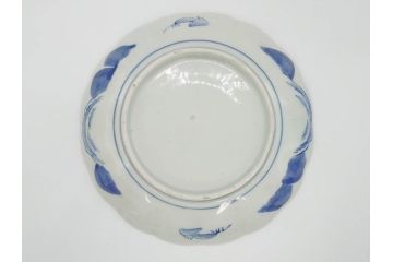上手物　江戸後期　染付　山水図　約22cm　7寸　金の縁がアクセントになる上品な雰囲気溢れる中皿3枚セット(和皿、和食器、七寸)(R-071493)
