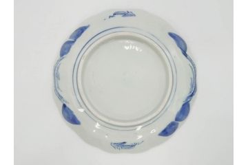 上手物　江戸後期　染付　山水図　約22cm　7寸　金の縁がアクセントになる上品な雰囲気溢れる中皿3枚セット(和皿、和食器、七寸)(R-071493)