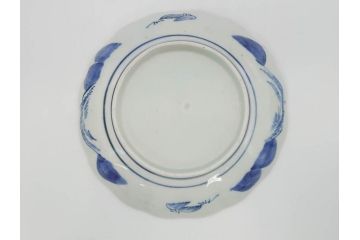 上手物　江戸後期　染付　山水図　約22cm　7寸　金の縁がアクセントになる上品な雰囲気溢れる中皿3枚セット(和皿、和食器、七寸)(R-071493)