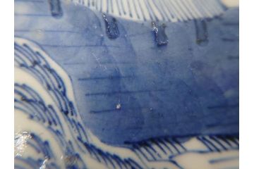 上手物　江戸後期　染付　山水図　約22cm　7寸　金の縁がアクセントになる上品な雰囲気溢れる中皿3枚セット(和皿、和食器、七寸)(R-071493)