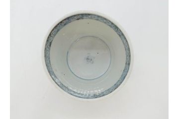 江戸後期　古伊万里　染付　枠絵羊歯文　優しい色合いが魅力的なそば猪口3客セット(シダ、蕎麦猪口、湯呑み、湯のみ、和食器)(R-071496)
