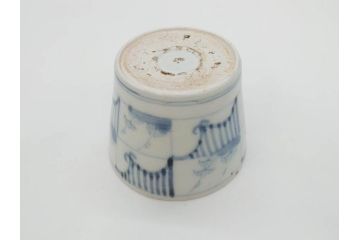 江戸後期　古伊万里　染付　枠絵羊歯文　優しい色合いが魅力的なそば猪口3客セット(シダ、蕎麦猪口、湯呑み、湯のみ、和食器)(R-071497)