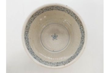江戸後期　古伊万里　染付　枠絵羊歯文　優しい色合いが魅力的なそば猪口3客セット(シダ、蕎麦猪口、湯呑み、湯のみ、和食器)(R-071497)