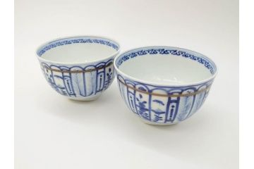 明治期?　伊万里　染付　約11cm　3.6寸　丸いフォルムがぽってりしていて可愛らしい茶碗2客セット(和食器、三寸六分)(R-071498)