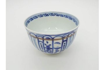 明治期?　伊万里　染付　約11cm　3.6寸　丸いフォルムがぽってりしていて可愛らしい茶碗2客セット(和食器、三寸六分)(R-071498)