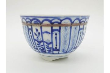 明治期?　伊万里　染付　約11cm　3.6寸　丸いフォルムがぽってりしていて可愛らしい茶碗2客セット(和食器、三寸六分)(R-071498)