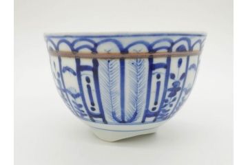 明治期?　伊万里　染付　約11cm　3.6寸　丸いフォルムがぽってりしていて可愛らしい茶碗2客セット(和食器、三寸六分)(R-071498)