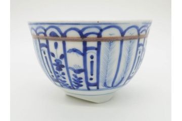 明治期?　伊万里　染付　約11cm　3.6寸　丸いフォルムがぽってりしていて可愛らしい茶碗2客セット(和食器、三寸六分)(R-071498)