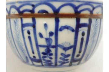 明治期?　伊万里　染付　約11cm　3.6寸　丸いフォルムがぽってりしていて可愛らしい茶碗2客セット(和食器、三寸六分)(R-071498)
