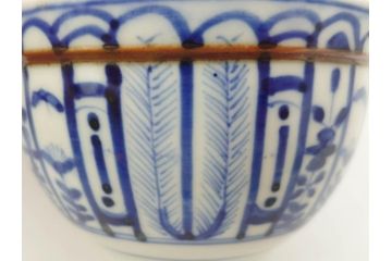 明治期?　伊万里　染付　約11cm　3.6寸　丸いフォルムがぽってりしていて可愛らしい茶碗2客セット(和食器、三寸六分)(R-071498)
