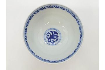 明治期?　伊万里　染付　約11cm　3.6寸　丸いフォルムがぽってりしていて可愛らしい茶碗2客セット(和食器、三寸六分)(R-071498)