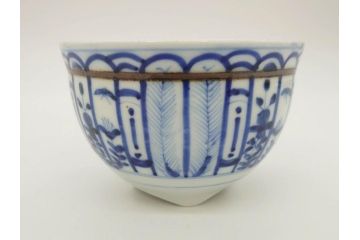 明治期?　伊万里　染付　約11cm　3.6寸　丸いフォルムがぽってりしていて可愛らしい茶碗2客セット(和食器、三寸六分)(R-071498)