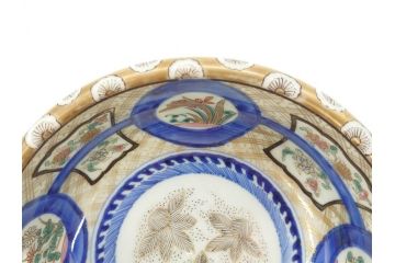 上手物　明治期　伊万里　金彩　染付　窓絵　約19cm　6.2寸　緻密に描かれた上品な絵柄が美しい深鉢(もみじ、紅葉、モミジ、草花、深皿、和皿、和食器、六寸二分)(R-071501)