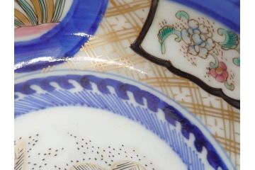 上手物　明治期　伊万里　金彩　染付　窓絵　約19cm　6.2寸　緻密に描かれた上品な絵柄が美しい深鉢(もみじ、紅葉、モミジ、草花、深皿、和皿、和食器、六寸二分)(R-071501)