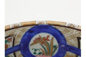 上手物　明治期　伊万里　金彩　染付　窓絵　約19cm　6.2寸　緻密に描かれた上品な絵柄が美しい深鉢(もみじ、紅葉、モミジ、草花、深皿、和皿、和食器、六寸二分)(R-071501)