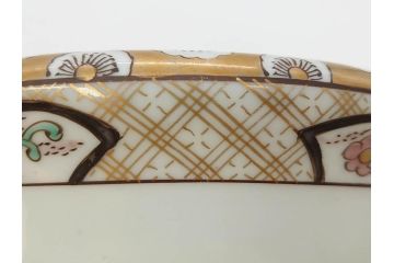 上手物　明治期　伊万里　金彩　染付　窓絵　約19cm　6.2寸　緻密に描かれた上品な絵柄が美しい深鉢(もみじ、紅葉、モミジ、草花、深皿、和皿、和食器、六寸二分)(R-071501)