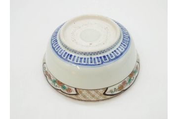 上手物　明治期　伊万里　金彩　染付　窓絵　約19cm　6.2寸　緻密に描かれた上品な絵柄が美しい深鉢(もみじ、紅葉、モミジ、草花、深皿、和皿、和食器、六寸二分)(R-071501)