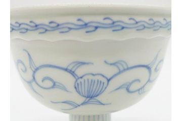 江戸後期?　伊万里　染付　線描　手描きの温かみが感じられる盃洗(松竹梅文、杯洗、高台鉢、フルーツボウル、コンポート、和食器)(R-071503)