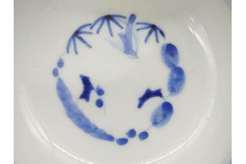 江戸後期?　伊万里　染付　線描　手描きの温かみが感じられる盃洗(松竹梅文、杯洗、高台鉢、フルーツボウル、コンポート、和食器)(R-071503)