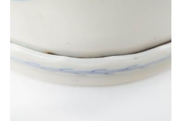 江戸後期?　伊万里　染付　線描　手描きの温かみが感じられる盃洗(松竹梅文、杯洗、高台鉢、フルーツボウル、コンポート、和食器)(R-071503)