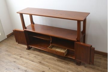 和製ビンテージ　美品!!　最高級!!　黒田辰秋インスパイア作品　指物職人手造り　総欅(ケヤキ)材　拭き漆塗り　美しい杢目が上質な和の雰囲気を演出する隠し収納付き飾り棚(茶棚、収納棚、サイドボード、店舗什器、ヴィンテージ)(定価約170万円)(R-071504)