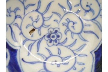 江戸期　古伊万里　染付　花唐草　大胆に描かれた花模様が印象的な盃洗(杯洗、皿、高台鉢、台鉢、和食器)(R-071505)