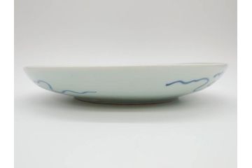 上手物　江戸期　古伊万里　富貴長春　染付　約31cm　1尺皿　大胆に絵付けされた鳥たちが味わい深い魅力を放つ大皿(鶴?、ツル?、鷺?、サギ?、和皿、和食器、一尺)(R-071506)