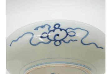 上手物　江戸期　古伊万里　富貴長春　染付　約31cm　1尺皿　大胆に絵付けされた鳥たちが味わい深い魅力を放つ大皿(鶴?、ツル?、鷺?、サギ?、和皿、和食器、一尺)(R-071506)