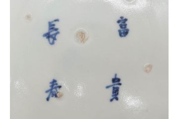 上手物　江戸期　古伊万里　富貴長春　染付　約31cm　1尺皿　大胆に絵付けされた鳥たちが味わい深い魅力を放つ大皿(鶴?、ツル?、鷺?、サギ?、和皿、和食器、一尺)(R-071508)