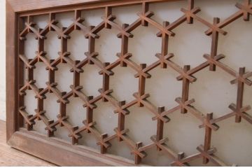アンティーク建具　片面ガラス　凝ったデザインが目を惹く組子欄間1枚(明り取り、明かり取り)(R-071517)