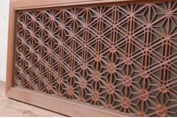 アンティーク建具　片面ガラス　凝ったデザインが魅力的な組子入り欄間1枚(明かり取り、明り取り)(R-071526)