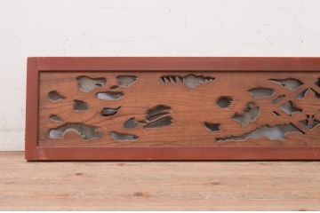 アンティーク建具　欅(ケヤキ)材　躍動感ある鳳凰が魅力的な彫刻欄間1枚(明り取り、明かり取り)(R-071531)