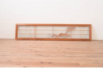 アンティーク建具　両面ガラス　松の彫刻入り格子欄間1枚(明かり取り、明り取り)(R-071532)