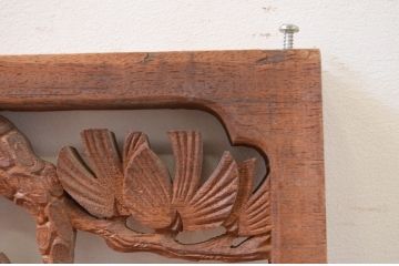 アンティーク建具　花梨(カリン)材　松と鶴の彫刻が風情を感じる両面彫刻欄間1枚(明り取り、明かり取り)(R-071534)
