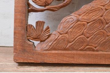 アンティーク建具　花梨(カリン)材　松と鶴の彫刻が風情を感じる両面彫刻欄間1枚(明り取り、明かり取り)(R-071534)