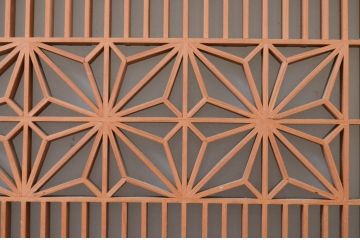 アンティーク建具　片面ガラス　上質な和の空間を演出する組子入り筬欄間1枚(明り取り、明かり取り、オサランマ、おさらんま)(R-071539)