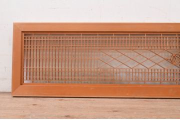 アンティーク建具　片面ガラス　品のあるデザインが魅力的な組子入り筬欄間1枚(明り取り、明かり取り、オサランマ、おさらんま)(R-071540)