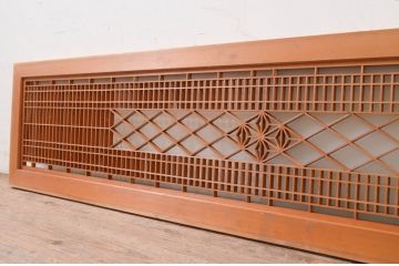 アンティーク建具　片面ガラス　品のあるデザインが魅力的な組子入り筬欄間1枚(明り取り、明かり取り、オサランマ、おさらんま)(R-071540)