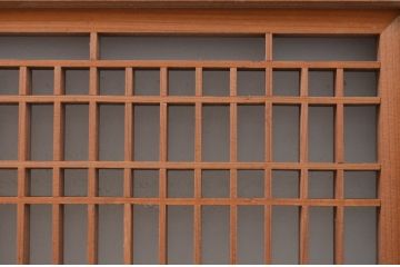 アンティーク建具　片面ガラス　品のあるデザインが魅力的な組子入り筬欄間1枚(明り取り、明かり取り、オサランマ、おさらんま)(R-071540)