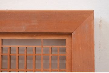 アンティーク建具　片面ガラス　品のあるデザインが魅力的な組子入り筬欄間1枚(明り取り、明かり取り、オサランマ、おさらんま)(R-071540)