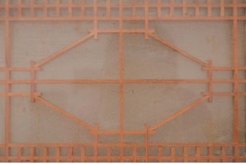 アンティーク建具　両面ガラス　黒縁がアクセントの組子入り筬欄間1枚(明り取り、明かり取り、オサランマ、おさらんま)(R-071541)