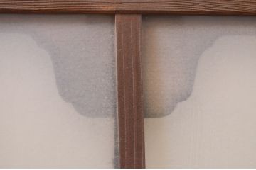 アンティーク建具　大正ロマン　変わったデザインの明かり取り1枚(ガラス欄間、明り取り)(R-071548)
