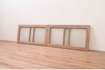 アンティーク建具　レトロな雰囲気を醸し出す明かり取り2枚セット(ガラス欄間、明り取り、FIX窓、フィックス、ガラス窓、嵌め殺し)(R-071558)