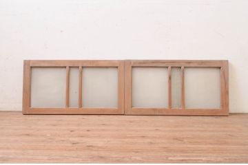アンティーク建具　レトロな雰囲気を醸し出す明かり取り2枚セット(ガラス欄間、明り取り、FIX窓、フィックス、ガラス窓、嵌め殺し)(R-071558)