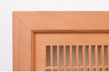 アンティーク建具　片面ガラス入り　格子と松竹梅の彫刻が素敵な欄間2枚セット(明かり取り、明り取り)(R-071564)