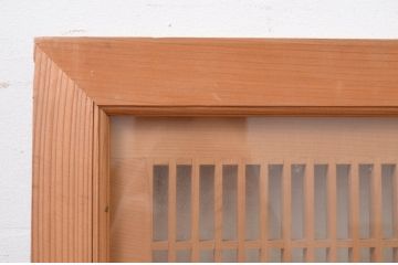 アンティーク建具　片面ガラス入り　格子と松竹梅の彫刻が素敵な欄間2枚セット(明かり取り、明り取り)(R-071564)