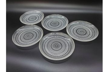 ビンテージ　ARABIA FINLAND　Kastehelmi(カステヘルミ)　洗練されたデザインが美しいプレート5枚セット(アラビア、フィンランド、北欧食器、ガラス、皿、ヴィンテージ)(検索ワード:ヌータヤルヴィ(Nuutajarvi)、iittala(イッタラ))(R-071567)