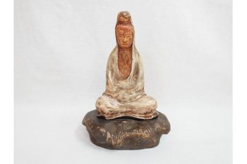 東洋作　木彫　観音像(仏教、逸見東洋?、仏像、置物、オブジェ、木製、共箱付き)(R-071571)