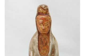 東洋作　木彫　観音像(仏教、逸見東洋?、仏像、置物、オブジェ、木製、共箱付き)(R-071571)