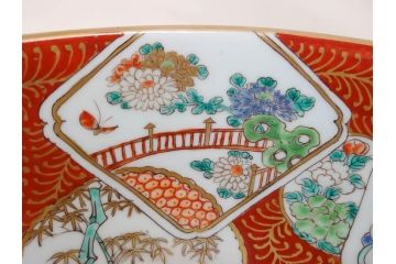 江戸後期　古伊万里　錦手　金彩　色絵　窓絵　鶴に仙人図　約28cm　9寸　色鮮やかな珍しい図柄に目を惹かれてしまう深鉢(人物、大鉢、丼、深皿、和食器、共箱付き、九寸)(R-071572)